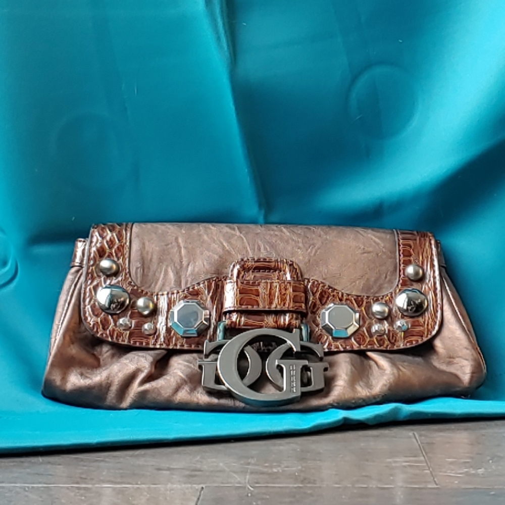 sold Guess Burnished Bronze Bejeweled Clutch